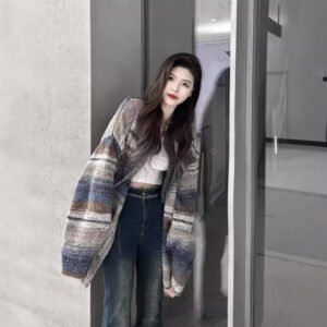Contrast Color Striped Cardigan Sweater
