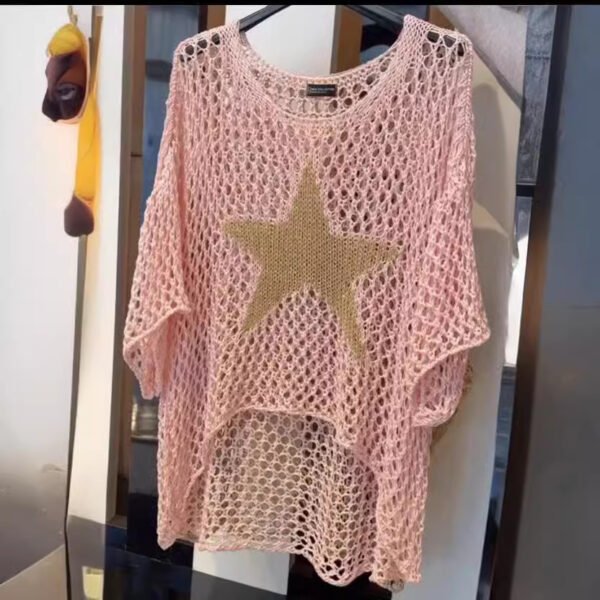 Five-Star Round Neck Sweater Women's Three-quarter Sleeve Top - Image 4