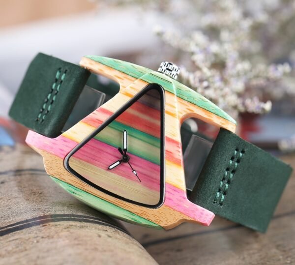New wooden quartz watch Fashion color digital digital character triangle dial - Image 4