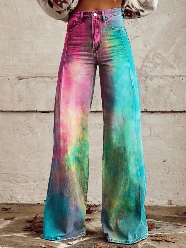 Plus Size Women's Casual Thin Wide Leg Imitation Jeans - Image 3