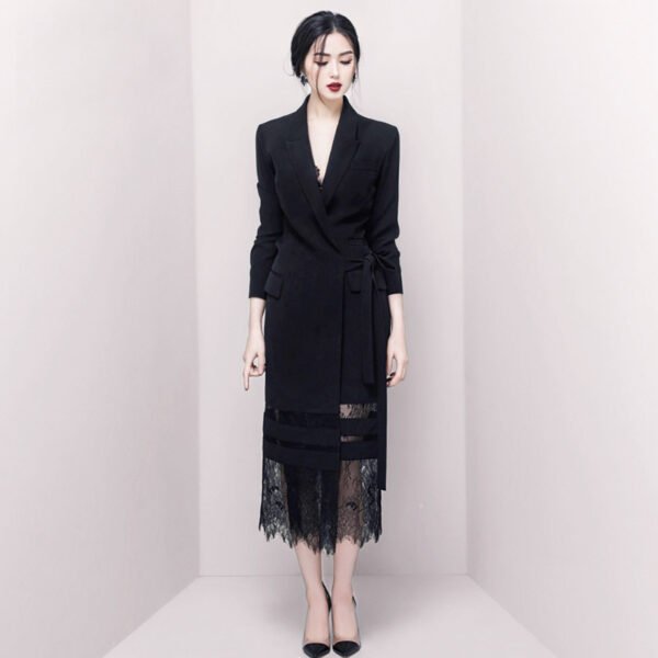 Lace Long Patchwork Suit Skirt Black Dress - Image 3