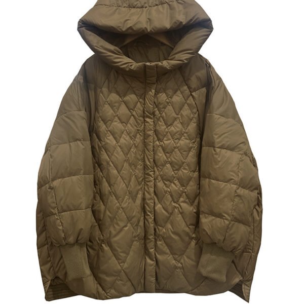 Diamond Lattice Artistic Loose White Duck Down Jacket - Image 8
