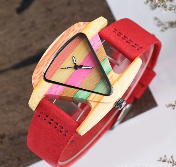 New wooden quartz watch Fashion color digital digital character triangle dial - Image 8