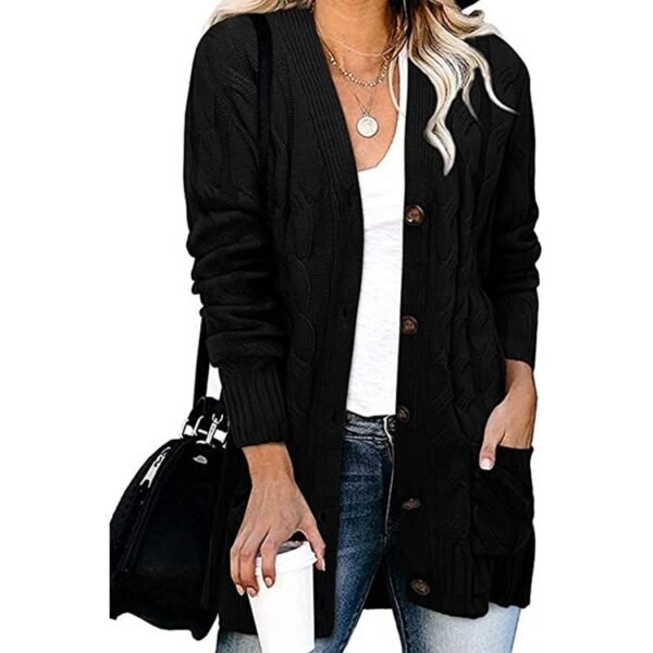 Autumn And Winter Women's Casual Knitted Button Coat - Image 8