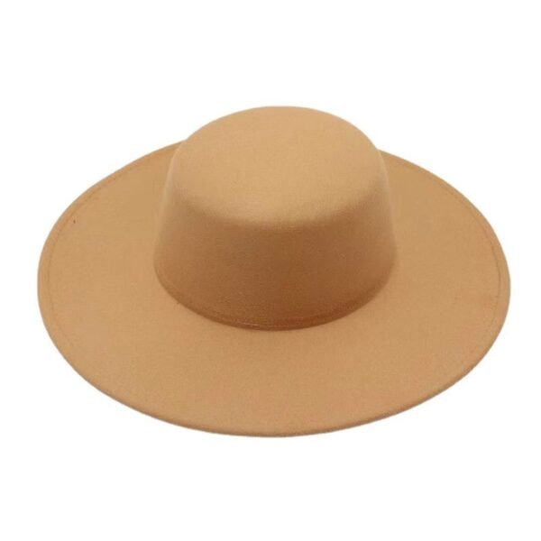 Flat Top Woolen Hat Big Brim Fedora Hat Hepburn Style - Image 3