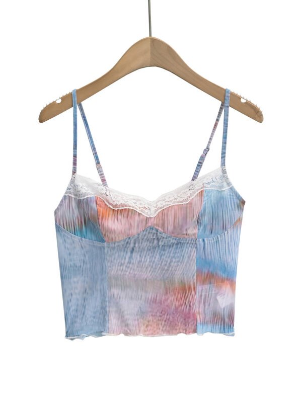 Mesh Gradient Lace Edge Slim Fit Patchwork Outer Wear Short Top - Image 5