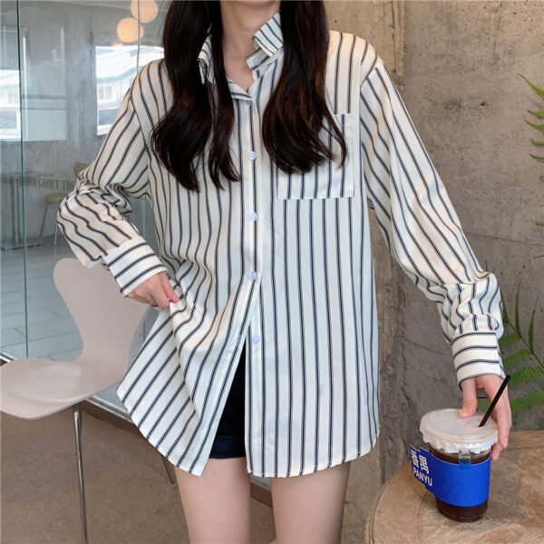 Women's Vertical Striped Long-sleeved Shirt - Image 6