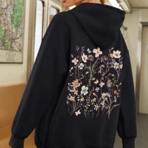 Lady's Flower Hoodie Plain Letter Sweater