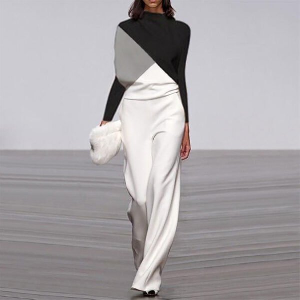 Black And White Color Matching Long Sleeve Creative Jumpsuit Amazon - Image 2