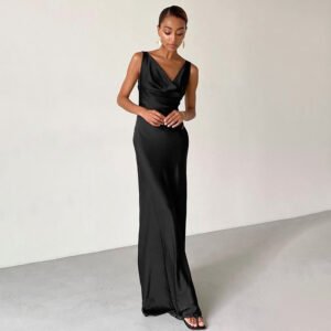 Elegant Satin High Waist Sling Dress Women's Clothing