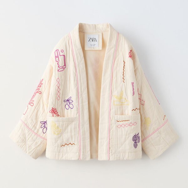 Casual All-match V-neck Fruit Embroidery Kimono Jacket - Image 6