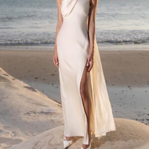 One-shoulder Apricot Slit Dress