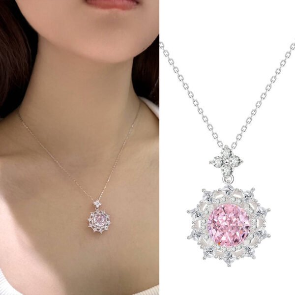 S925 Silver High Carbon Diamond Pendant Light Luxury High-grade Round Ice Flower Cut Necklace - Image 2