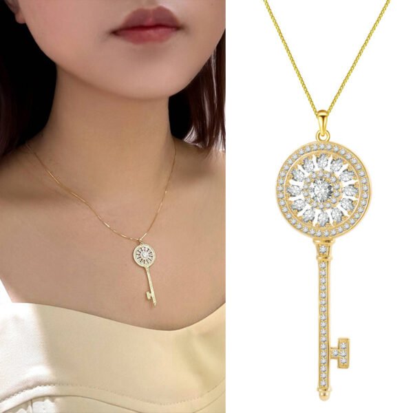 S925 Sterling Silver Key Diamond-studded Necklace - Image 2