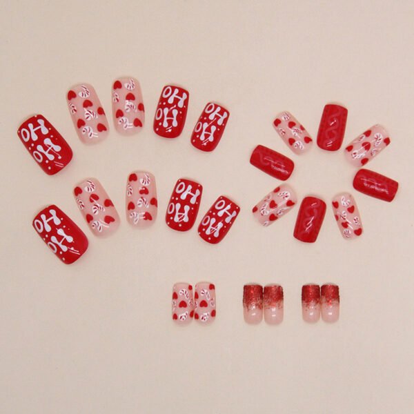 Red Christmas Nail Art Love Glitter Fake Nails Nail Art - Image 4