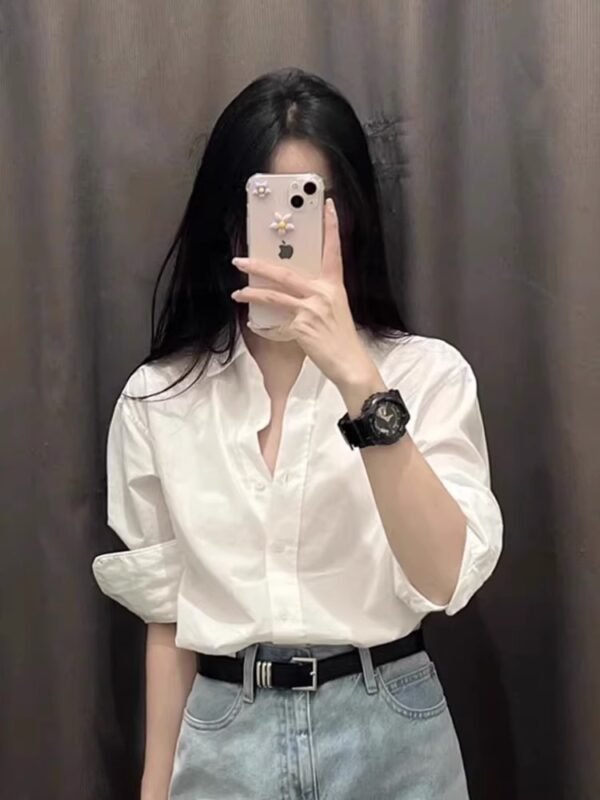 White Cotton Shirt Women's Long Sleeve - Image 3