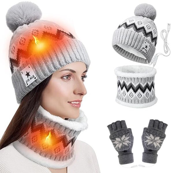 USB Electric Heating Keep Warm And Emit Heat Knitted Hat Scarf Gloves - Image 2