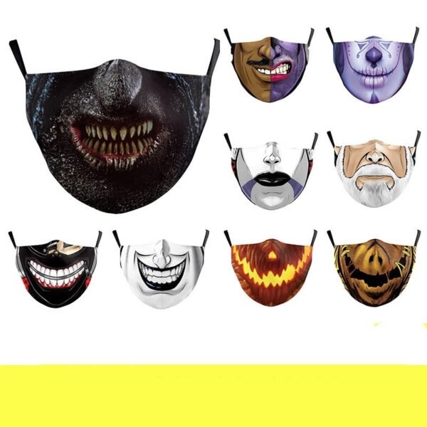 Halloween Digital Printing Funny Horror Face Double Layer Dust Mask - Image 2