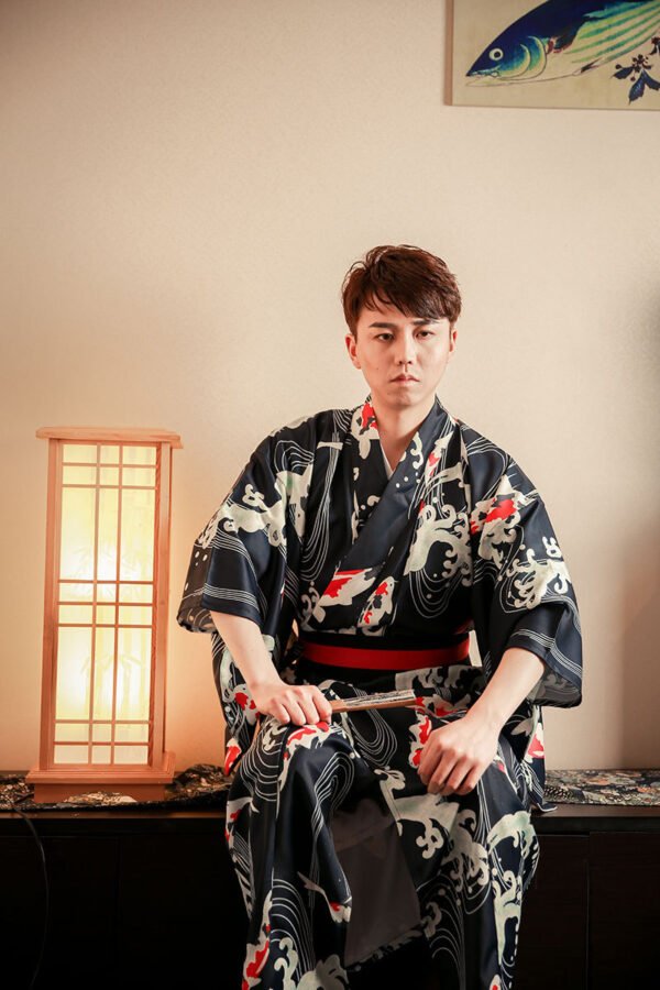 Kimono Formal Wear Male Traditional Kimono Big Koi Samurai Kimono - Image 3