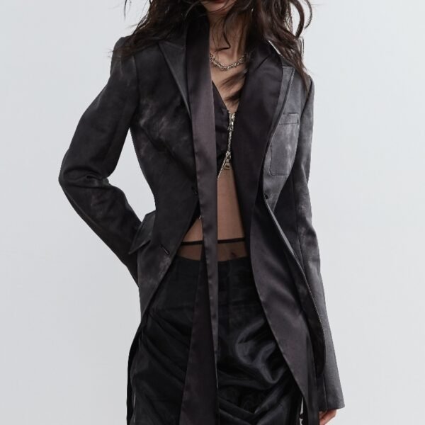 Dark Punk Smoked Ink Dyed PU Leather Fake Two Pieces - Image 3