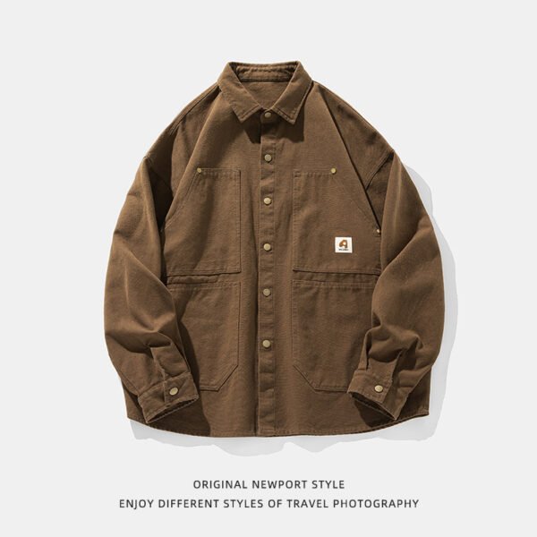 Washed American Retro Cotton Long-sleeved Shirt - Image 4