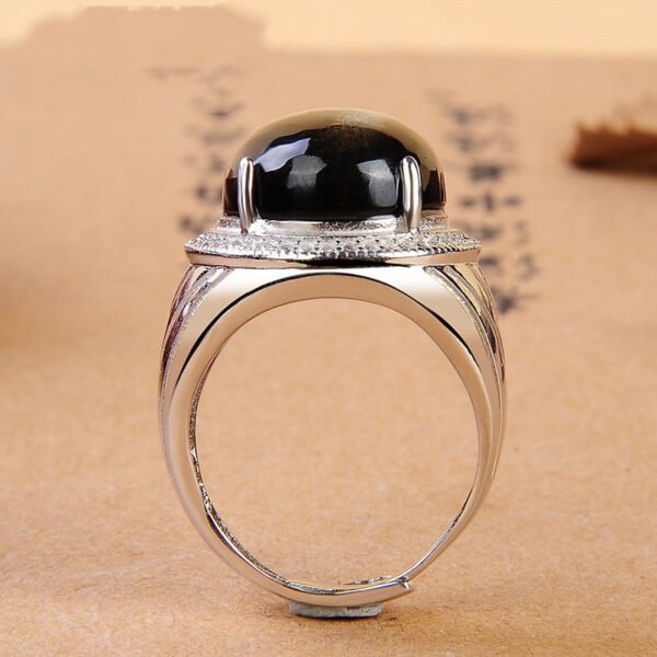 S925 Silver Inlaid Obsidian Ring Natural Gold Obsidian Ring - Image 3