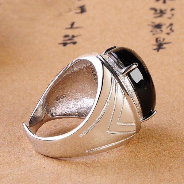 S925 Silver Inlaid Obsidian Ring Natural Gold Obsidian Ring - Image 2