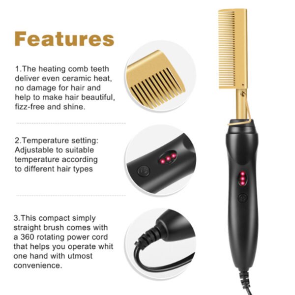Electric Straight Hair Curling Comb Dry Wet Dual Purpose Copper Comb - Image 3