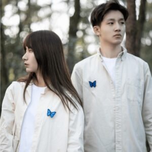 Mountain scenery original design big blue flash butterfly couple Brooch coat accessories butterfly badge Limited Edition