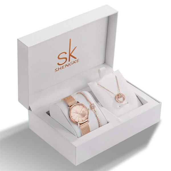 Ladies Set Rhinestone Jewelry Bracelet Necklace Memorial Watch - Image 4