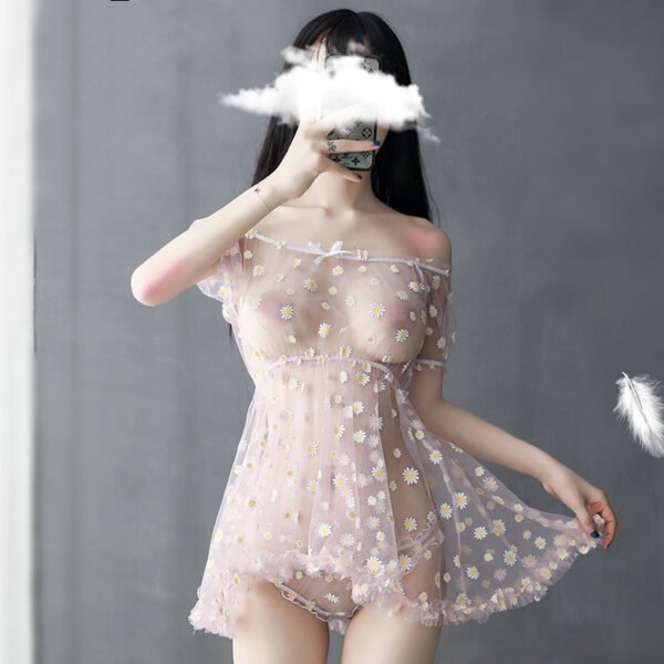 Little Daisy One Shoulder Sexy Nightdress Sexy Lingerie Set - Image 5