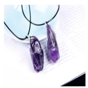 Natural Fantasy Amethyst Dog Teeth Pendant Crystal Teeth Jewelry Leather Cord Necklace