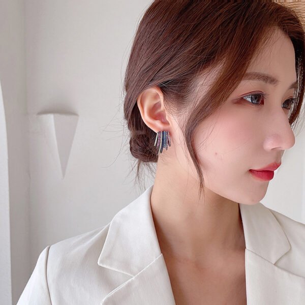 Zircon Short 925 Silver Needle Geometric Retro Earrings - Image 2