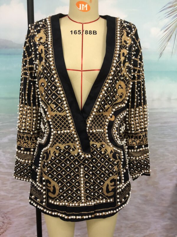 V-neck Long-sleeved Suit Blouse With Bubble Print Women's Clothing - Image 4