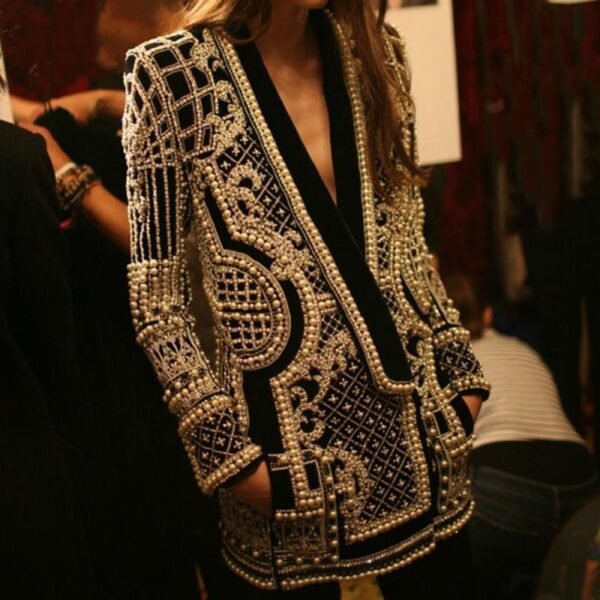 V-neck Long-sleeved Suit Blouse With Bubble Print Women's Clothing - Image 5
