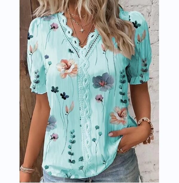 V-neck Holiday Fashion Floral Short Sleeve - Image 8