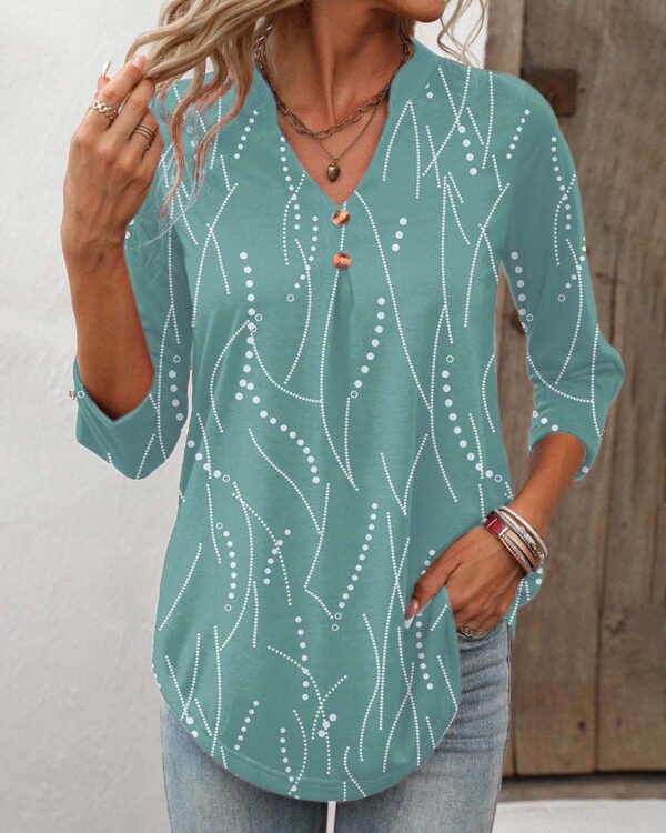 Women's Casual Button Geometric Printed Long-sleeved T-shirt - Image 5
