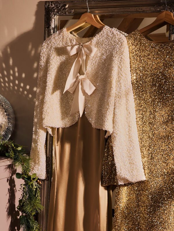 Bow White Sequined Cardigan - Image 3