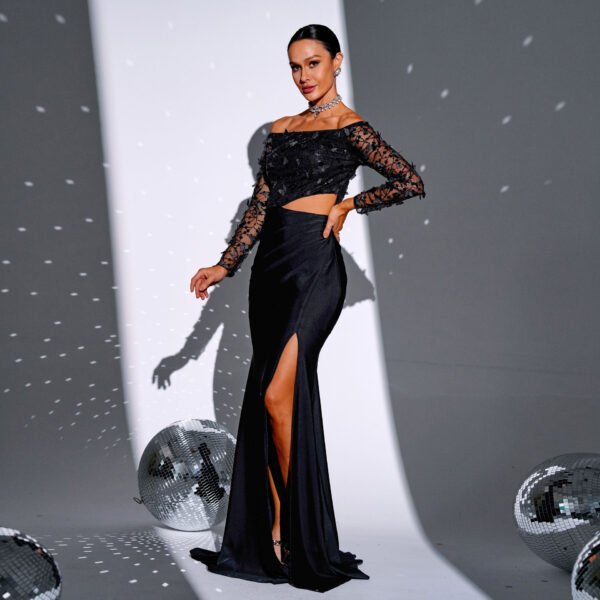 Bandeau Sexy Long Sequined Off-neck Banquet Evening Dress - Image 4