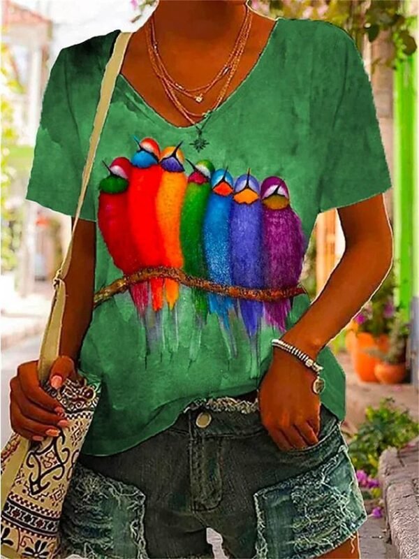 V-neck Woodpecker 3D Digital Women's Printed Wear - Image 4