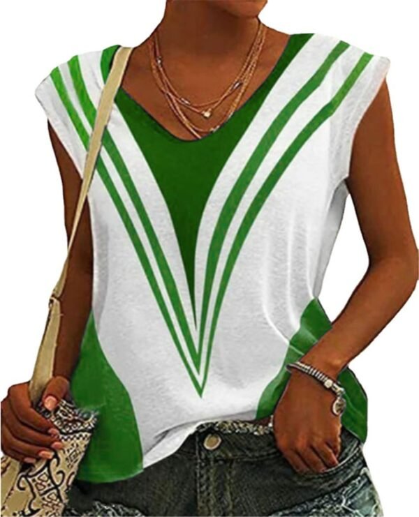V-neck Casual Loose Striped Printed Short Sleeve T-shirt - Image 10