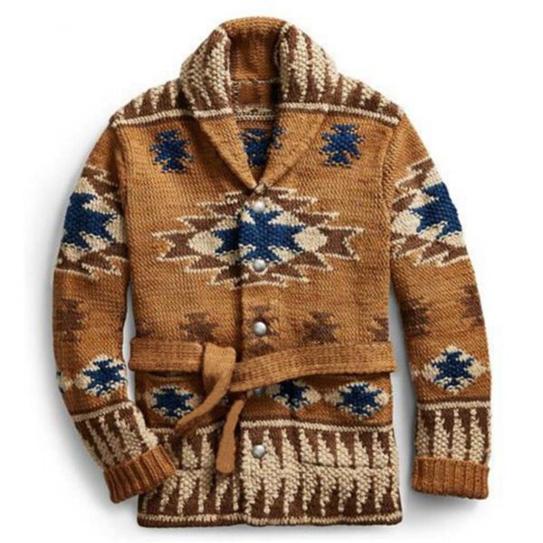 Men's Heavy Industry Brocade Sweater Autumn And Winter Thickening Cardigan Lace-up - Image 5