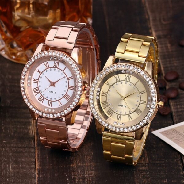 Vansvar Brand Rose Gold Watch Luxury Women Dress Rhinestone Quartz Watch Casual Women Stainless Steel Wristwatches Female Clock - Image 2