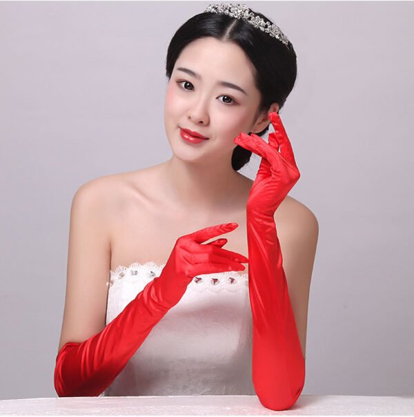 Double-row Beaded Satin Sun Protection Scar Cover Up Oversleeve Bridal Wedding Gloves - Image 9