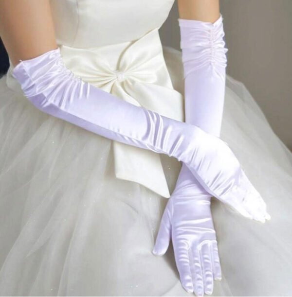 Double-row Beaded Satin Sun Protection Scar Cover Up Oversleeve Bridal Wedding Gloves - Image 10