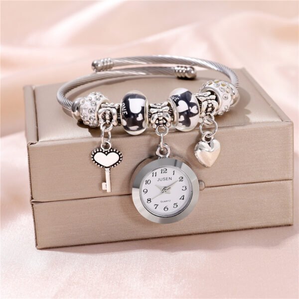 Women Bangle Watch Love Heart Key Pendant Quartz Women Bangle Watch - Image 5