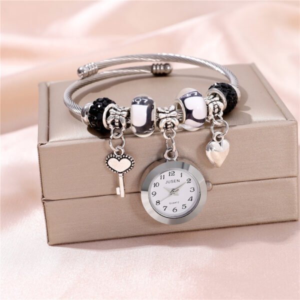 Women Bangle Watch Love Heart Key Pendant Quartz Women Bangle Watch - Image 6