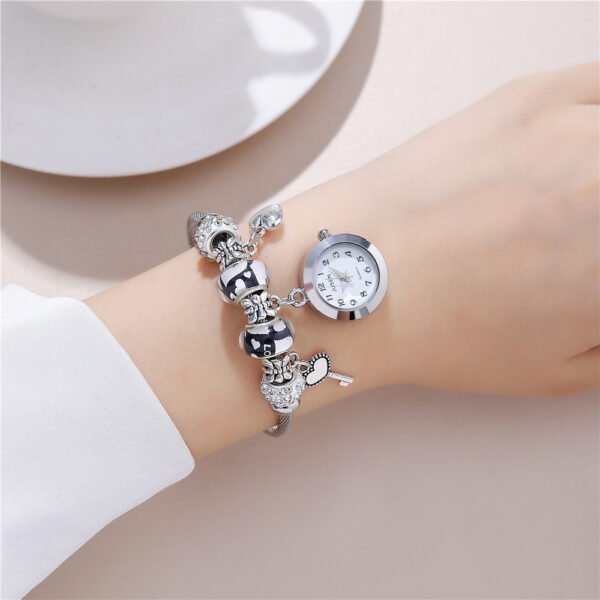 Women Bangle Watch Love Heart Key Pendant Quartz Women Bangle Watch - Image 7