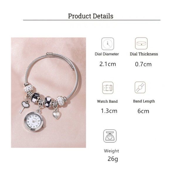 Women Bangle Watch Love Heart Key Pendant Quartz Women Bangle Watch - Image 10
