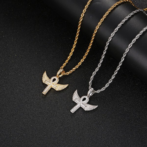 Zircon - Encrusted Angel Wing Cross Pendant - Image 3